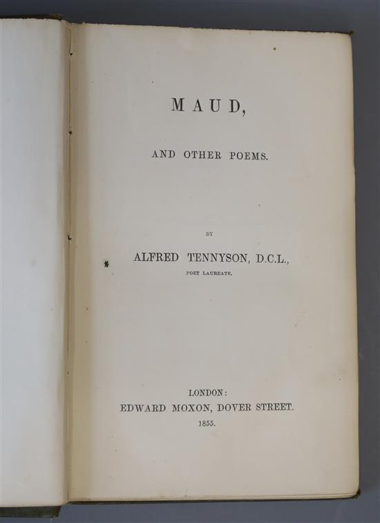 Tennyson, Alfred Lord - Maud, and Other Poems, 1st edition, 8vo, original green, blind-blocked cloth, front hinge split, Edward Moxon,